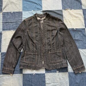 VTG Y2K Baccini fitted denim jacket ruffles hook eye closures size M